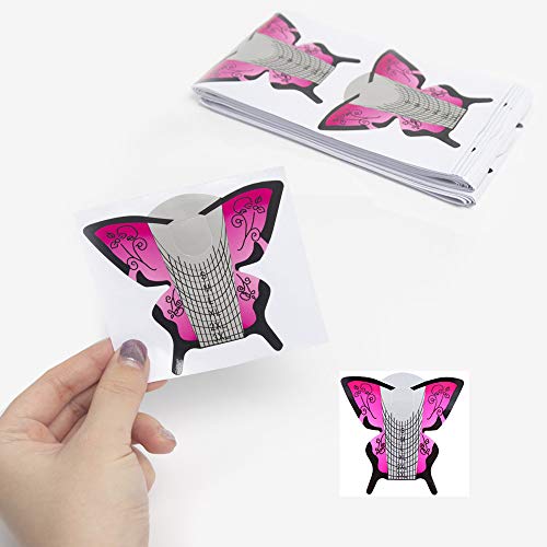 krofaue 100Pcs Acrylic Nail Forms Nail Extension Art Tips/UV GEL Nail Form Guide Self-Adhesive Stickers Tools for Nail Salon Home DIY (#09)