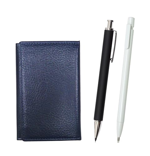 シボ革名刺入れ青 極細ノック式消しゴム白と押し出し成型ラバー軸真鍮ノックシャープペンセット 黒 MEIL-ER15W-HS301S