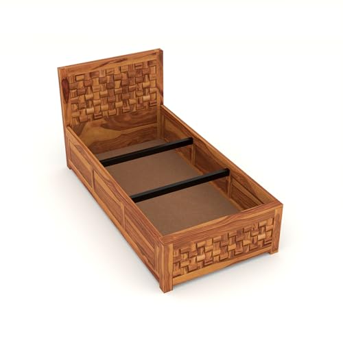 Image of Solid Sheesham Wood Single Size Bed with Box Storage for Bedroom Living Room Single Cot for Home Wooden Palang for Hotel (Honey, Size 6 * 3)