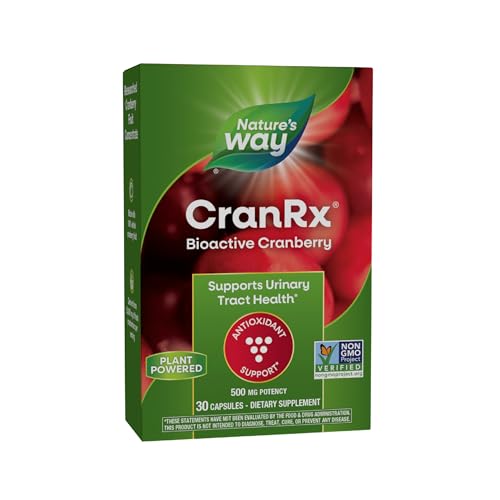 Nature's Way CranRx® BioActive Cranberry, Supports Urinary Tract Health*, Antioxidant Support*, 500 mg Potency, Vegan, Non-GMO Project Verified, 30 Capsules Nature's Way CranRx® BioActive Cranberry, Supports Urinary Tract Health*, Antioxidant Support*, 500 mg Potency, Vegan, Non-GMO Project Verified, 30 Capsules