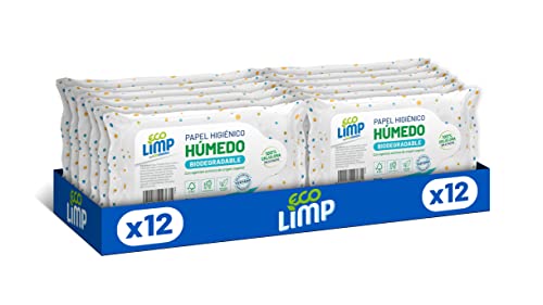 Mimidu ECOMIMIDU Toallitas papel higiénico húmedo 100% celulosa y dispersable en el WC, 720 toallitas, 12 paquetes (60 x 12)