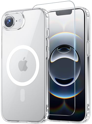 Temdan for iPhone 16e Case Clear with Screen Protector, Compatible with Magsafe, Anti-Yellowing, Military-Grade Protection, Shockproof Slim Magnetic Phone Case Cover, Transparent