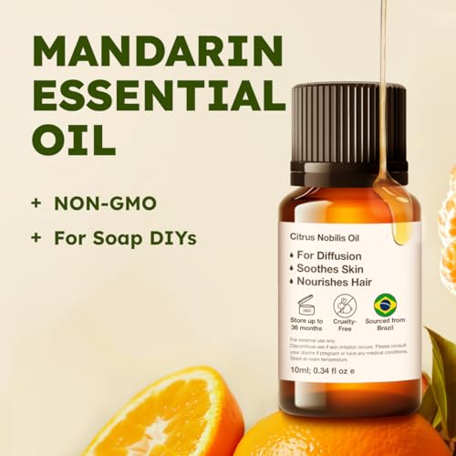 Image of 100% Pure Mandarin Oil - 0.34 Fl Oz Mandarin Essential Oil for Hair, Skin, Diffuser, Aromatherapy & DIY Soap Making Scent