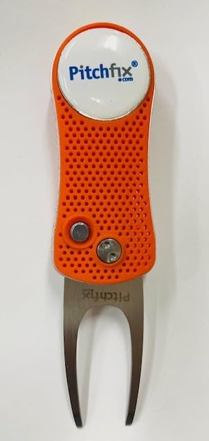 Golf Divot Tool, Orange/Silver, with Extra Ball Marker
