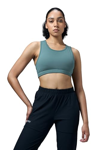 Image of TECHNOSPORT Women's Solid Slim Fit Scoop Neck Sports Bra ELASTOPLUS 4-Way Stretch Sleeveless Polyester Quick Dry UPF50+ for Gym Yoga Running