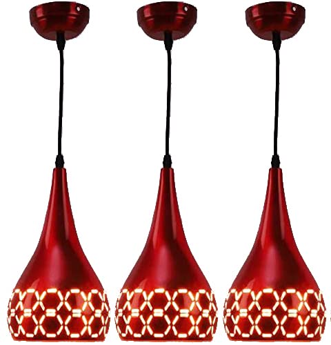 Image of GreyWings Metal Cut Hanging Light Ceiling Pendant Lamp, 6 inch Small, Red, Pack of 3