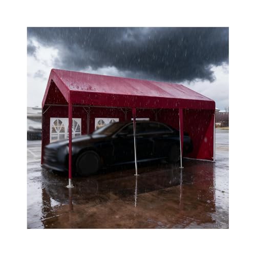 Cocheras Metálicas para Todo Tipo De Clima para Exteriores, Carpas Grandes con Estructura Reforzada para Tractores, Camiones, Autocaravanas Y SUV(Red,9.8x19.6x6.5 ft)