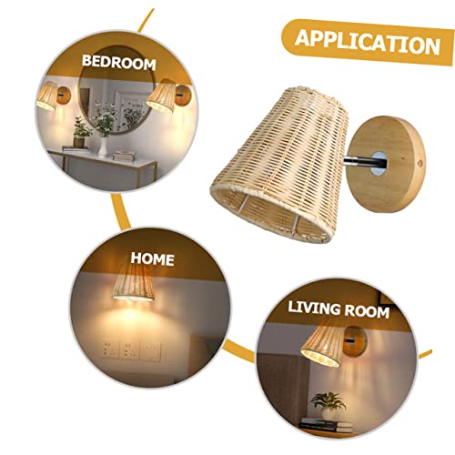 Lámpara de pared de ratán SEWACC rústica para dormitorio 2