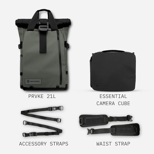 Image of WANDRD PRVKE 21L Photography Bundle: Weather-Resistant Travel & Camera Backpack with Laptop Sleeve, Quick Side Access, Clamshell Opening - Ideal Photography & Travel Bag (Wastach Green)