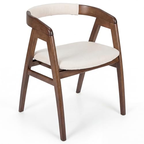 Image of COSTWAY Bamboo Accent Chair with Wide Curved Backrest and Arms, Walnut | Farmhouse Leisure Dining Chairs w /Comfy Cushion, Solid Legs, Upholstered Armchair for Living Room, Bedroom, Kitchen