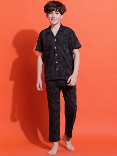 Image of Li'l Tomatoes Boys 100% Cotton Night Suit | Summer Printed Shirt & Shorts Set | Soft & Breathable Sleepwear | 9-16 Years