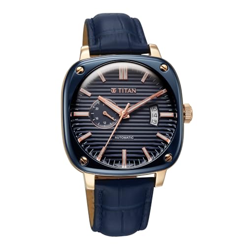 Image of Titan Vintage Concealed Automatic Analog with Blue Dial Blue Leather Strap Watch for Men - 90225KL02