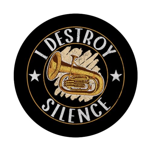 I Destroy Silence Tuba Funny Marching Band Player Musician PopSockets Swappable PopGrip, Black - Image 3