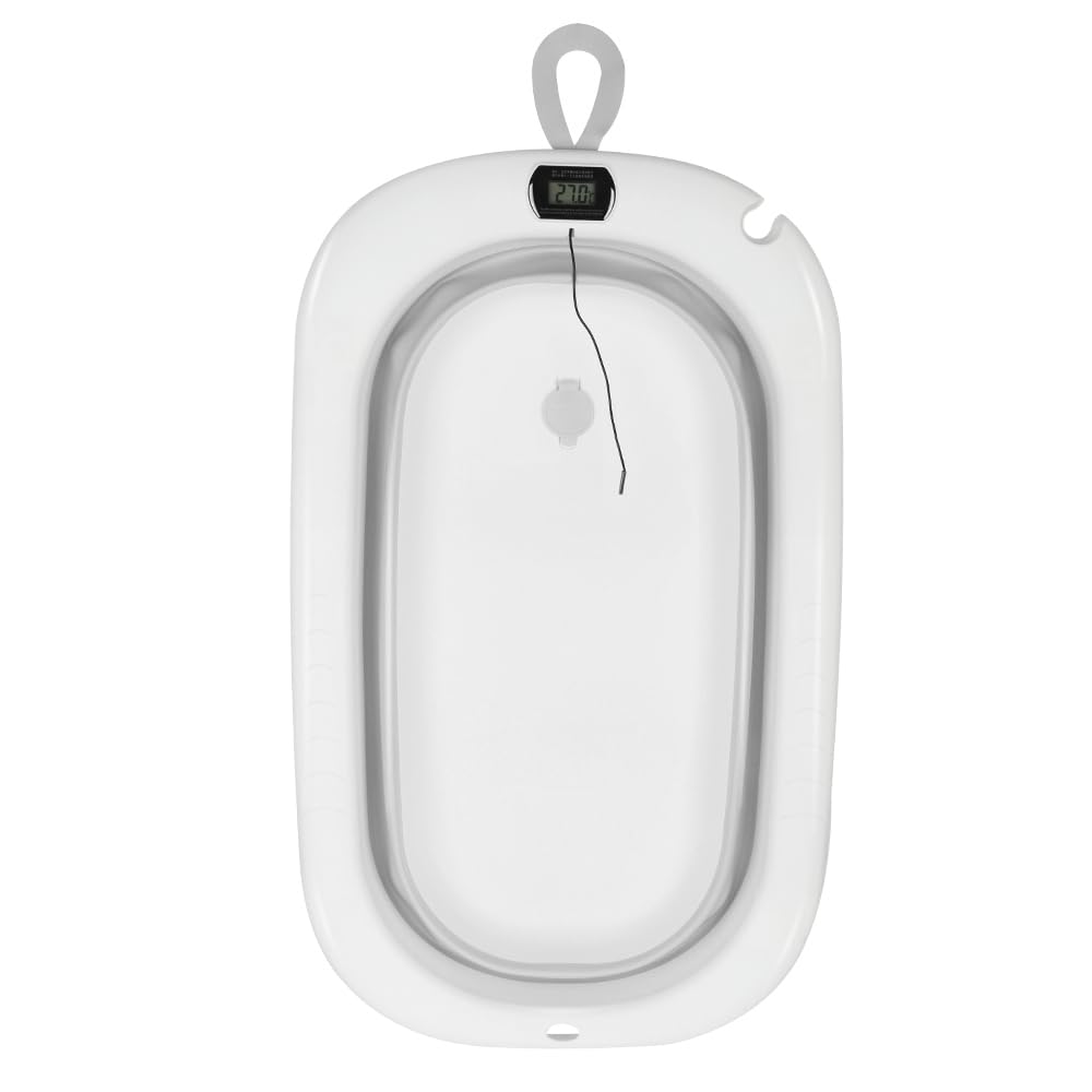 Faltbare Babybadewanne mit Digitalthermometer, Geeignet für Neugeborene und Kleinkinder, Platzsparend, 80 x 50 x 23 cm, Grau