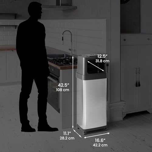 Image of iTouchless 24 Gallon Dual-Side Opening Trash Can with Odor Filter & Locking Wheels - Stainless Steel Commercial Garbage Bin for Restaurants, Kitchens, Offices, Lobbies & More