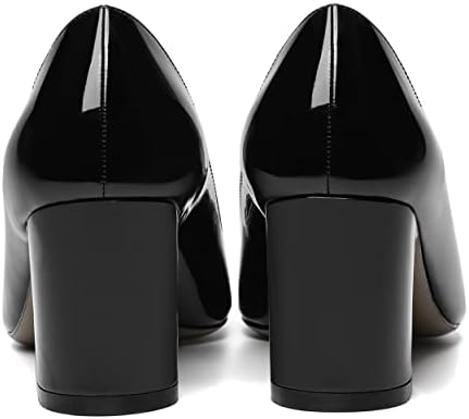 AMBELIGHT Women's Solid Slip On 2.5 Inch Mid Heel Chunky Patent Office Pointed Toe Dress Pumps Shoes Black Size 8 - Tacones para Mujer | Image 4
