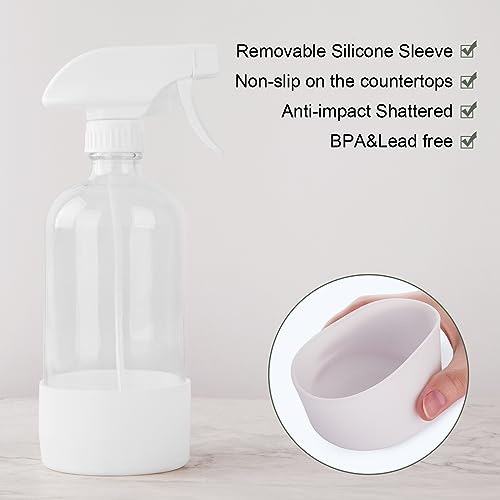 Glass Spray Bottles for Cleaning Solutions, 16oz Reusable Clear Empty Mist Spray Bottle with Silicone Sleeve for Hair, Plants and Essential oils 2 Pack4