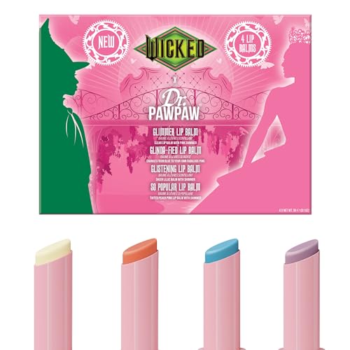 Dr.PAWPAW x Wicked Glinda Gift Set (4 x 3g) Hydrating Lip Balm Collection with Glimmer Glistening So Popular & Glinda-fied Balms Nourishing PAWPAW-Infused Stocking Stuffers Lip Care