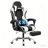 EaseZen Chaise Gaming Ergonomique,Fauteuil de Bureau,Ressorts d’Assise, Massage Lombaire, Repose Pieds, Oreiller. Accoudoirs 2D, 360°, inclinable, Solide, Confort Longue durée