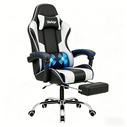 EaseZen Chaise Gaming Ergonomique,Fauteuil de Bureau,Ressorts d’Assise, Massage Lombaire, Repose-Pieds, Oreiller. Accoudoirs 2D, 360°, inclinable, Solide,...