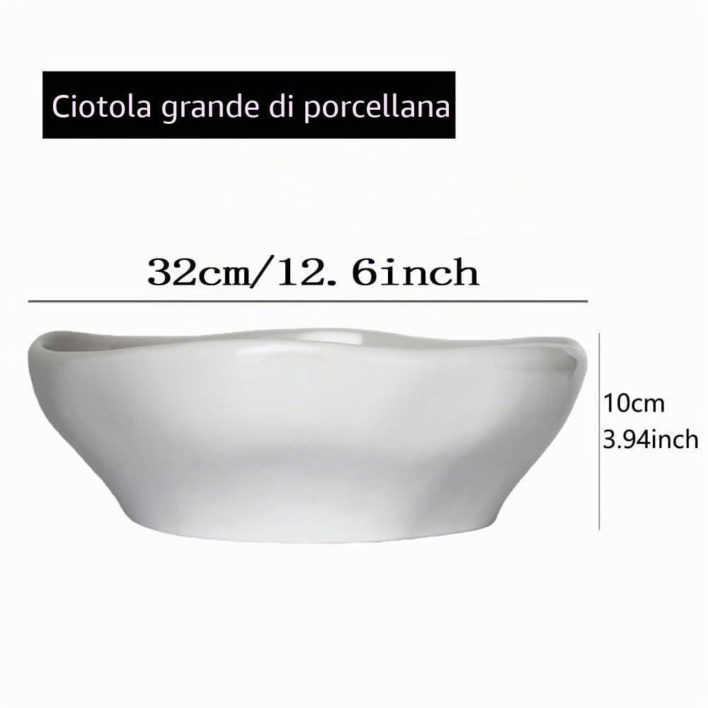 Fruttiera in Ceramica Bianca 32cm, Ciotola Grande per Frutta e Insalata, Porta Frutta Moderno per Cucina e Arredamento