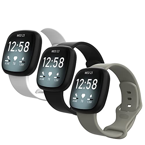 navor 3 Pack Replacement Bands Compatible with Fitbit Versa 3 / Fitbit Sense, Soft TPU Sport Replacement Wristband for Men/Women Smartwatch Accessories (Small)