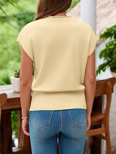 Image of Saodimallsu Womens Cap Sleeve Summer Sweaters Tops Casual Lightweight Sweater Vest Mock Neck Knit Tank Top