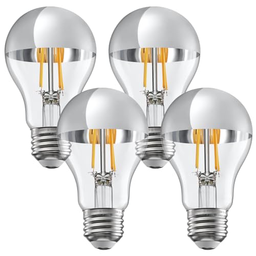 TORCHSTAR Dimmable Half Chrome Light Bulb, 4.5W(40W Eqv.), Anti Glare LED Light Bulbs, UL Listed, E26 Silver Dipped Bulb, A19 Vintage LED Edison Bulb for Bedroom, Kitchen, 2700K Soft White, Pack of 4