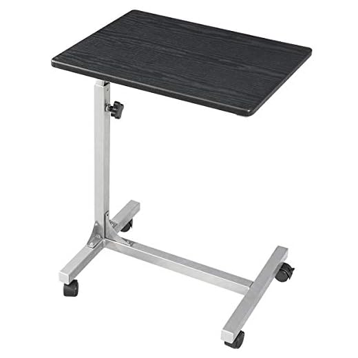 Coavas Over Bed Table C Side Rolling Table with Lockable Wheels, Medical Portable Notebook Laptop Desk 3 Adjustment Levels, TV Tray Table for Eating Breakfast, Black