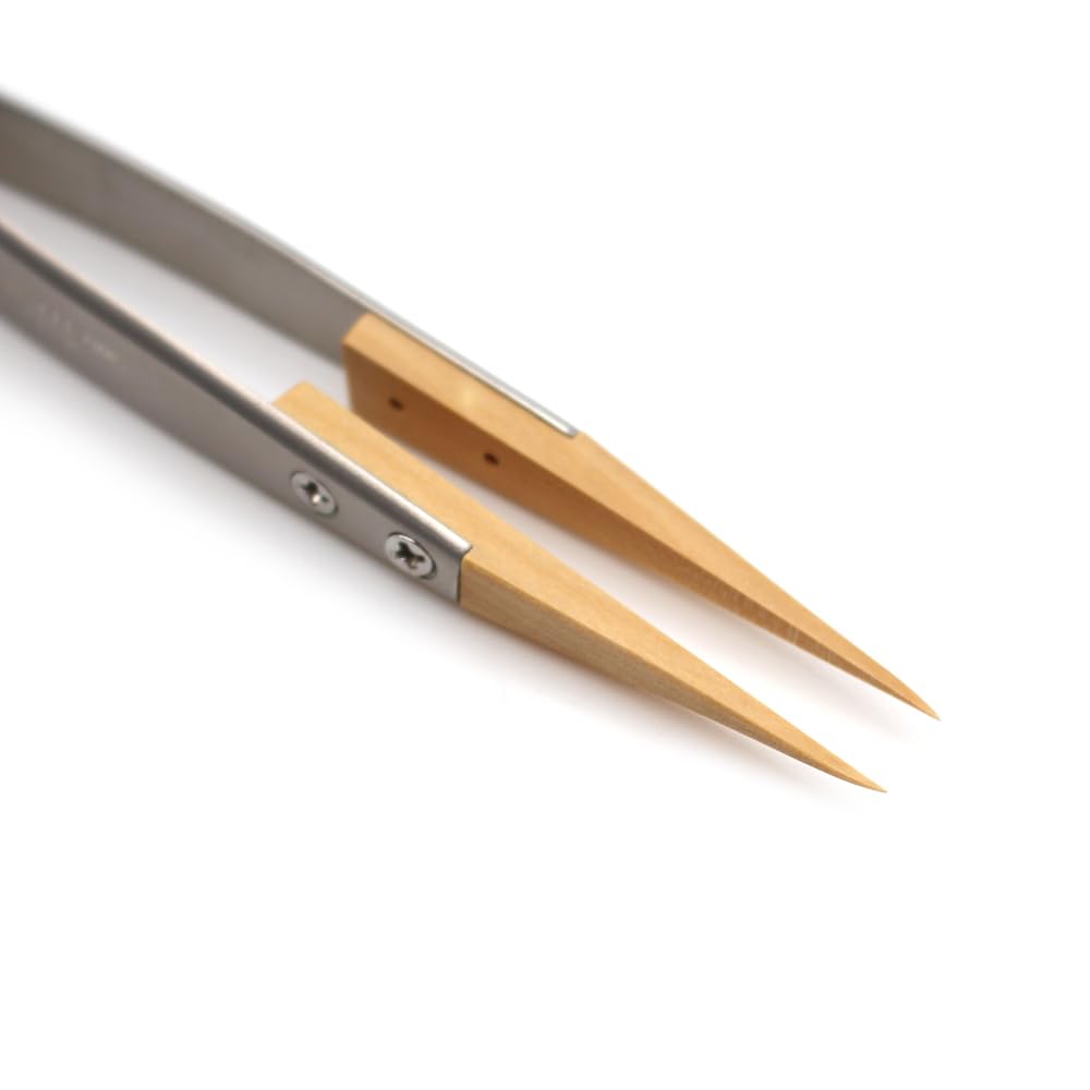 Pince à épiler antistatique de haute précision, outil de serrage d'horloger à pointe en bois, résistante à la rouille, n'endommage pas les mains de montre, indispensable pour la réparation et