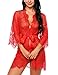 Produktbild Avidlove Dreiteilig Nachtwäsche Negligee Kleid Gown Kurz Babydoll Erotik Lingerie mit G-String Gürtel Nachthemd Transparente Dessous Damen Sexy Robe Long Sleeve Sheer Mesh Lace-Trim L Rot