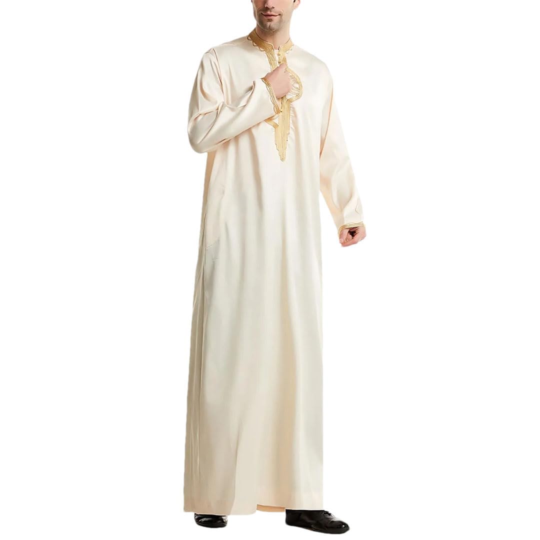 Hgvcfcv Abbigliamento Uomo Abiti Islam Abaya Caftano musulmano Arabia Saudita, Beige, M