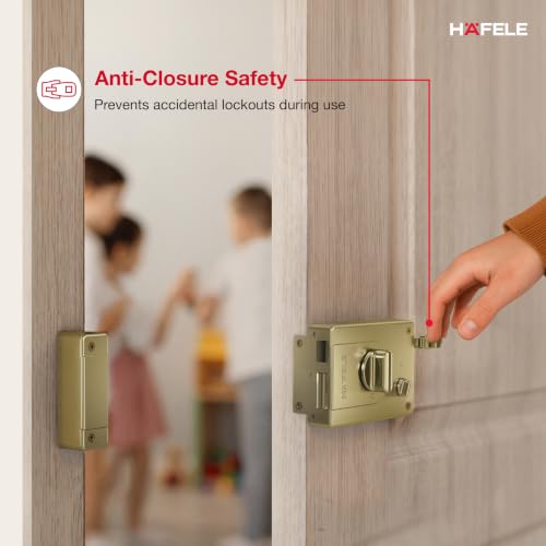 Image of Hafele Night Latch Rim Lock | Dimple Key Security | Double Throw Deadbolt | Durable Finish | Antique Brass | Reversible Design | 10 Years Warranty