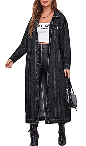 chouyatou Women's Fashion Spring Button Down Midi Long Denim Jean Jacket Trench Coat...