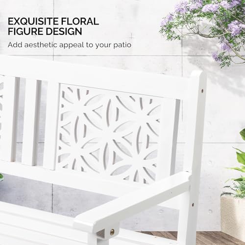 Image of VINGLI 47 inch Outdoor Wood Bench, All Weather Outdoor Wooden Patio Garden Bench, Outside Loveseat 660lbs Capacity for Front Porch Park Entryway (White)