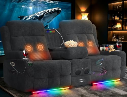 Image of Home Theater Seating, Power Loveseat Recliner Sofa with Massage & Heat