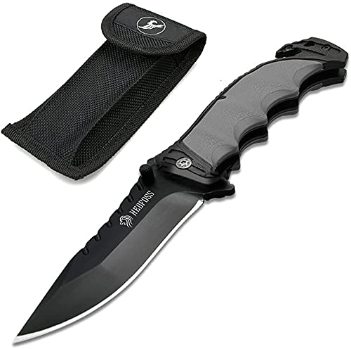 NedFoss Pocket Knife for Men, Multitool Folding Knife with Glass Breaker, Seatbelt Cutter, Survival Knife with Clip for Emergency Rescue Situations, Home Improvements (Full Blade)