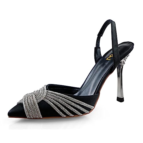 FSJ Women Sexy Pointed Toe with Shiny Strap Pumps Rhinestone High Heel Slip On Slingback Ladies Party Wedding Dress Formal Shoes Size 4-16 US