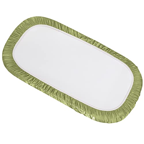 Image of SiinvdaBZX 2 Pcs Satin Bassinet Sheets for Baby Hair, Beige & Sage Green | Silk-Like Soft Bassinet Fitted Sheets for Hourglass, Oval & Rectangular Bassinet Mattress