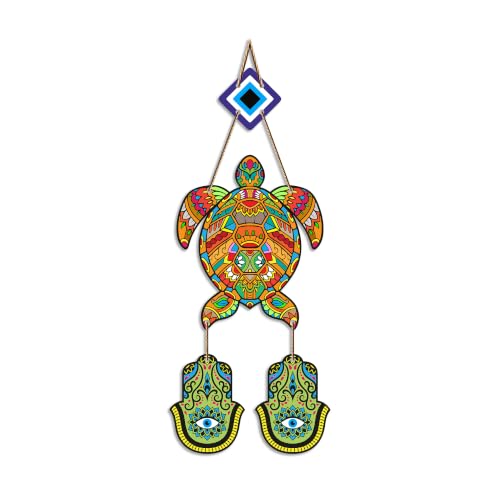 Image of Artvibes Sea Turtle Nazar Battu Wall Hanging for Home Entrance | Evil Eye MDF Decorative Wall Art | Positive Energy Vastu Decor for Living Room | Bedroom | Office & Main Door | Gift Item (WH 8544N)
