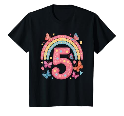 5. Geburtstag Regenbogen Schmetterlinge Herzen Geburtstags T-Shirt