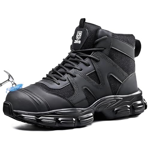 ZBVB Steel Toe Boots for Men Women - Non Slip Work Boots - Lightweight Breathable Safety Shoes -...