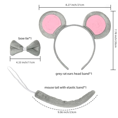 CATMEYE Maus Ohren Haarreifen Set, Tier Kostüm mit Schwanz, Verkleidung für Kinder, Party, Karneval (Grau)