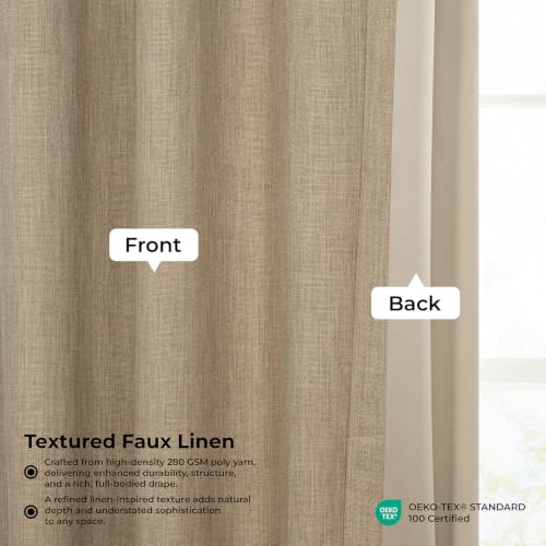 Image of HPD Half Price Drapes - Faux Linen Curtains for Living Room (1 Panel) - 50W X 96L - Textured Room Darkening Curtains for Bedroom 96 Inches Long - Drapes for Home Decor, Nomad Tan
