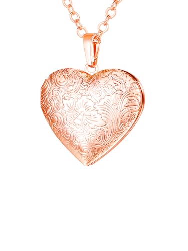 U7 Collier Femme Coeur Ouvrable Plaqué Or Rose Chaîne Pendentif Médaillon Porte Photo avec Motif Fleur - Collier Femme Fantaisie