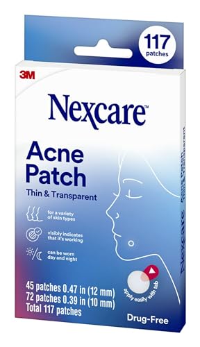 Image of Nexcare Thin and Transparent Acne Patch, Skin Cover Absorbs Pus and Oil from Clogged Pores, Made with hydrocolloid, tab Allows for Easy Removal from Liner - 117 Pimple Patches