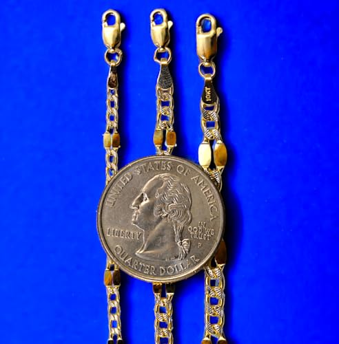 10K Yellow Gold Solid Mirror Pave Figaro Chain Bracelet Link Men Women Jewelry 1.20-10.0g | 3.0-5.0mm| 7-30 inches | MADE IN ITALY3