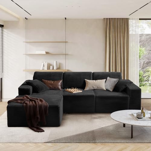 Hawthyhome Modulares Ecksofa L Form Cordstoff – Boneless Couch mit Schlaffunktion, Ecksofa mit Liegesessel, 3 Rückenlehnen & 4 Kissen, Keine Montage – Schwarz Hawthyhome Modulares Ecksofa L Form Cordstoff – Boneless Couch mit Schlaffunktion, Ecksofa mit Liegesessel, 3 Rückenlehnen & 4 Kissen, Keine Montage – Schwarz