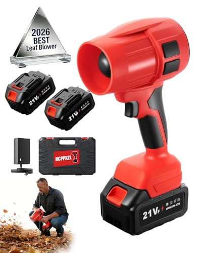 Power Leaf Blower 21V Cordless Lightweight Handheld Electric Turbo Jet 2x4Ah Batteries Fast Charger 1000 000 RPM High Speed with Ergonomic Handle for Yard Cleaning Lawn Maintenance Blowing Leave (Red)