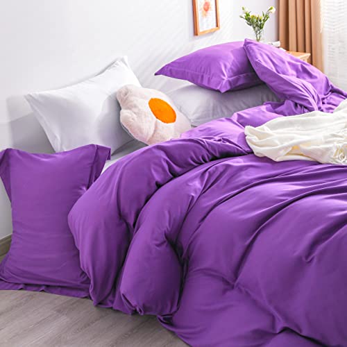 Image of NTBAY Queen Duvet Cover Set, 1 Duvet Cover and 2 Pillow Shams, Soft Brushed Microfiber Comforter Cover with Zipper Closure, Purple